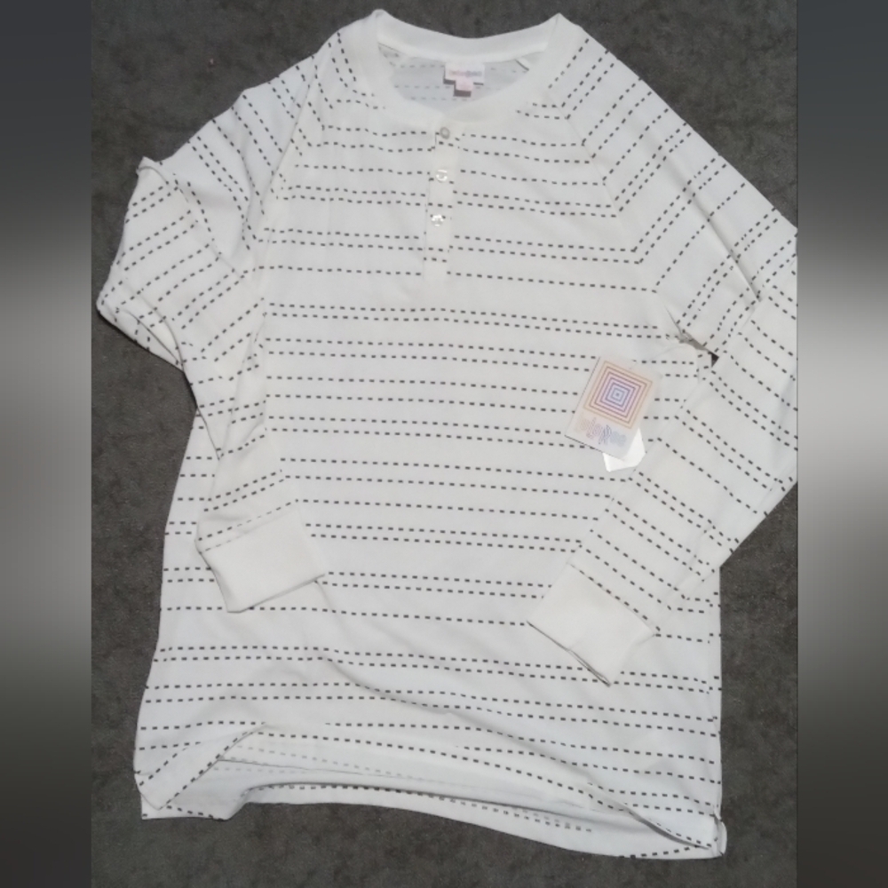 LuLaRoe White and Black Striped Men's Henley Shirt